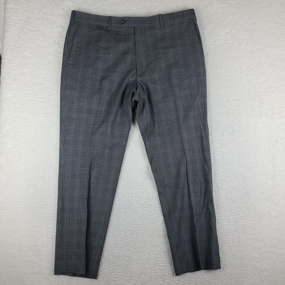 JB Britches Pants Mens 38x30 Mid‎ Grey Plaid Torino Wool Trousers Dress Slacks